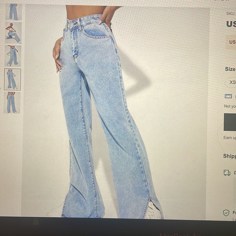 Ripped split hem wide leg jeans light wash
